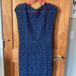 Adrianna‎ Papell Navy Blue Lace Overlay Dress Sleeveless Occasion Size 8 EUC